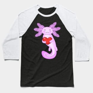 Purple axolotl holding a big red heart Baseball T-Shirt